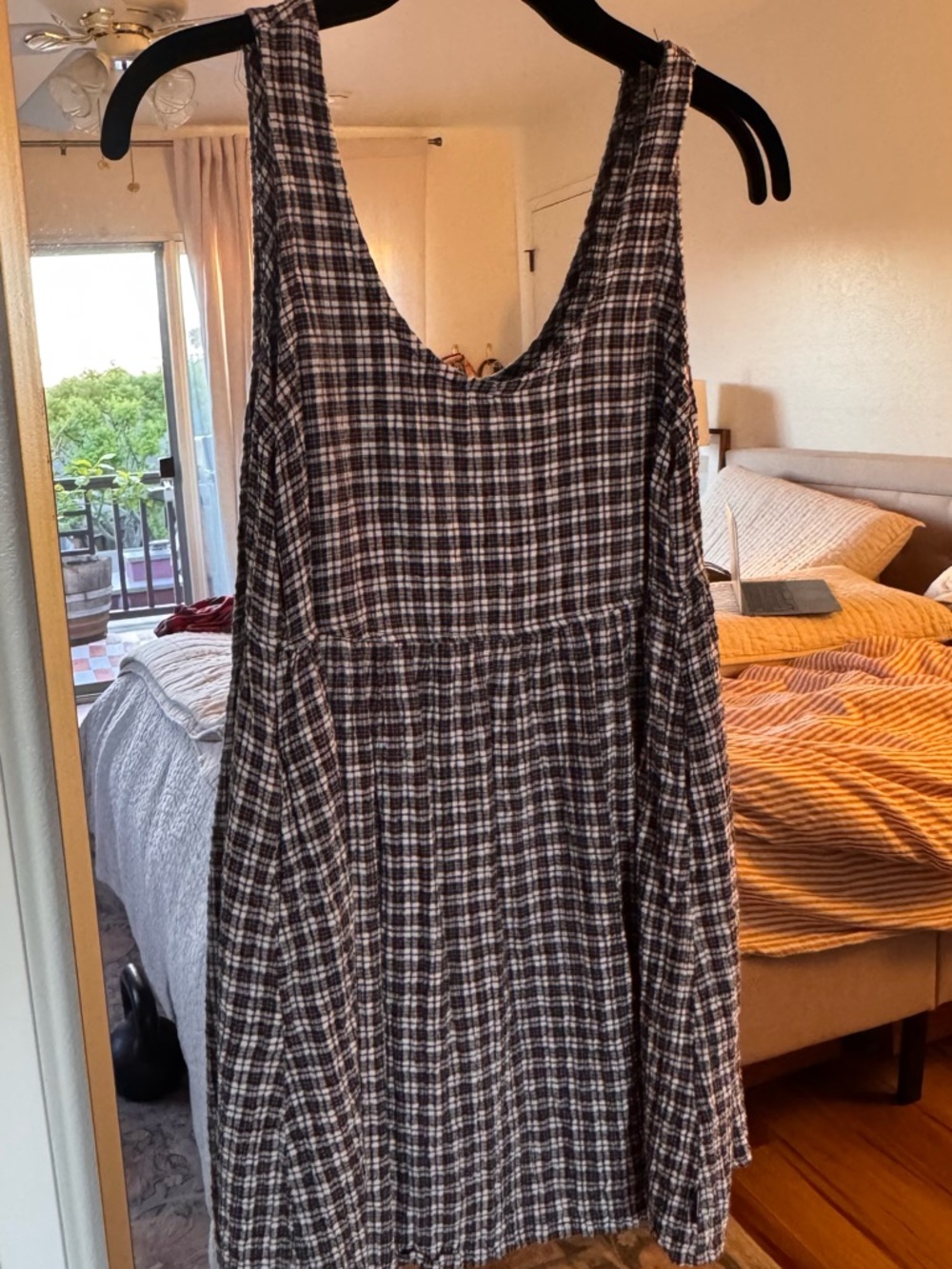 Afends Black and White Plaid Sleeveless Mini Dress
